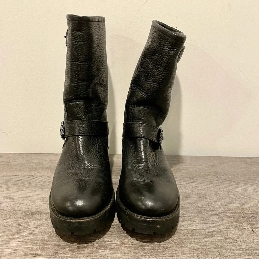 FRYE Natalie Mid Engineer Lug Shearling Boots - Picture 4 of 9